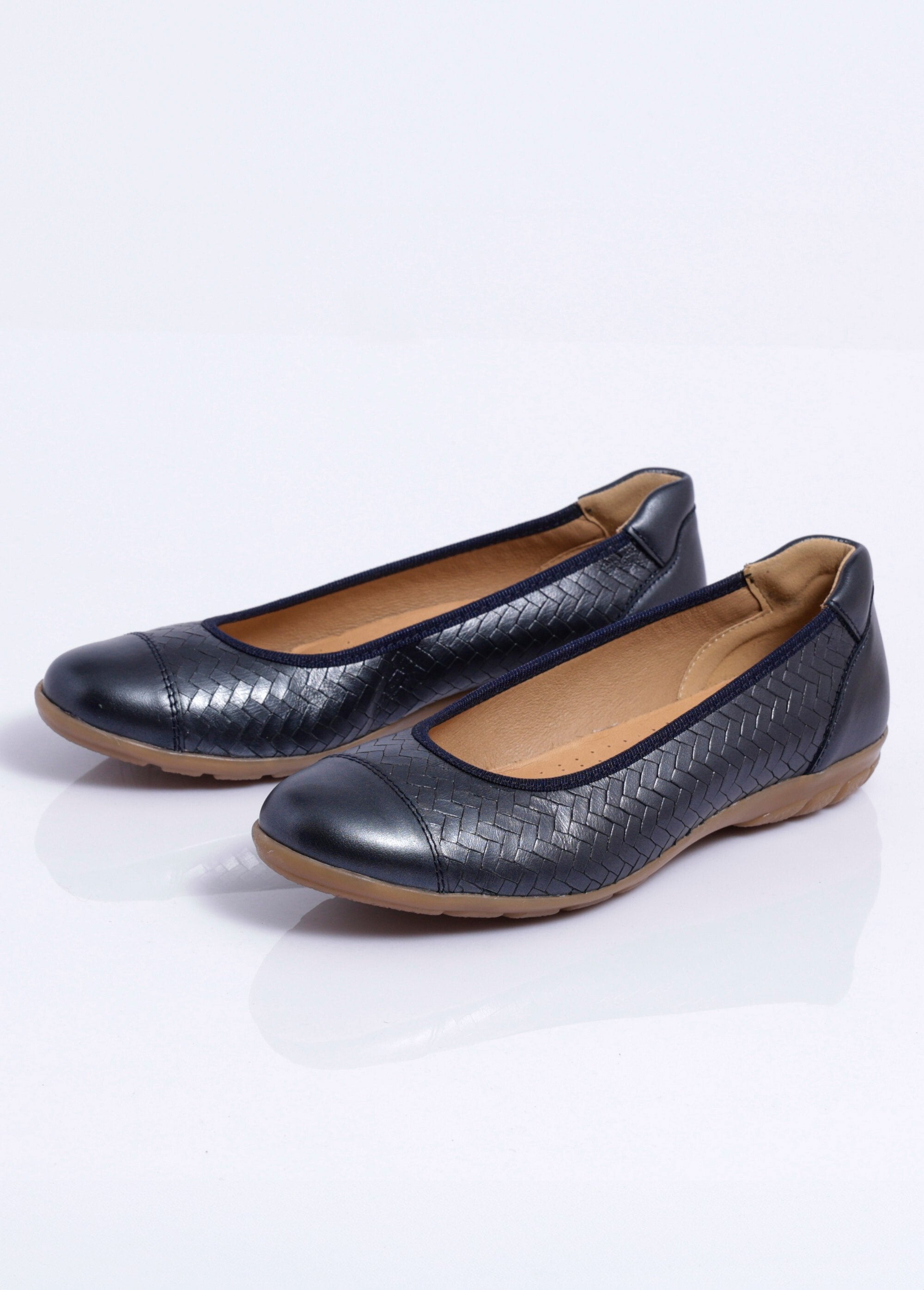 Printed_leather_ballerina_flats_with_a_braided_effect,_comfort_width_Navy_irises_DE1_slim