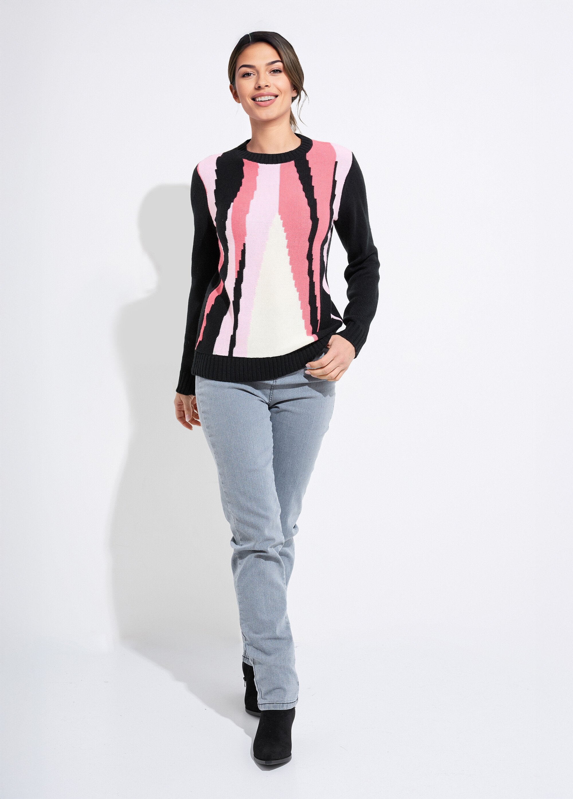 Warm_graphic_jacquard_round_neck_sweater_Black_and_pink_SF1_slim