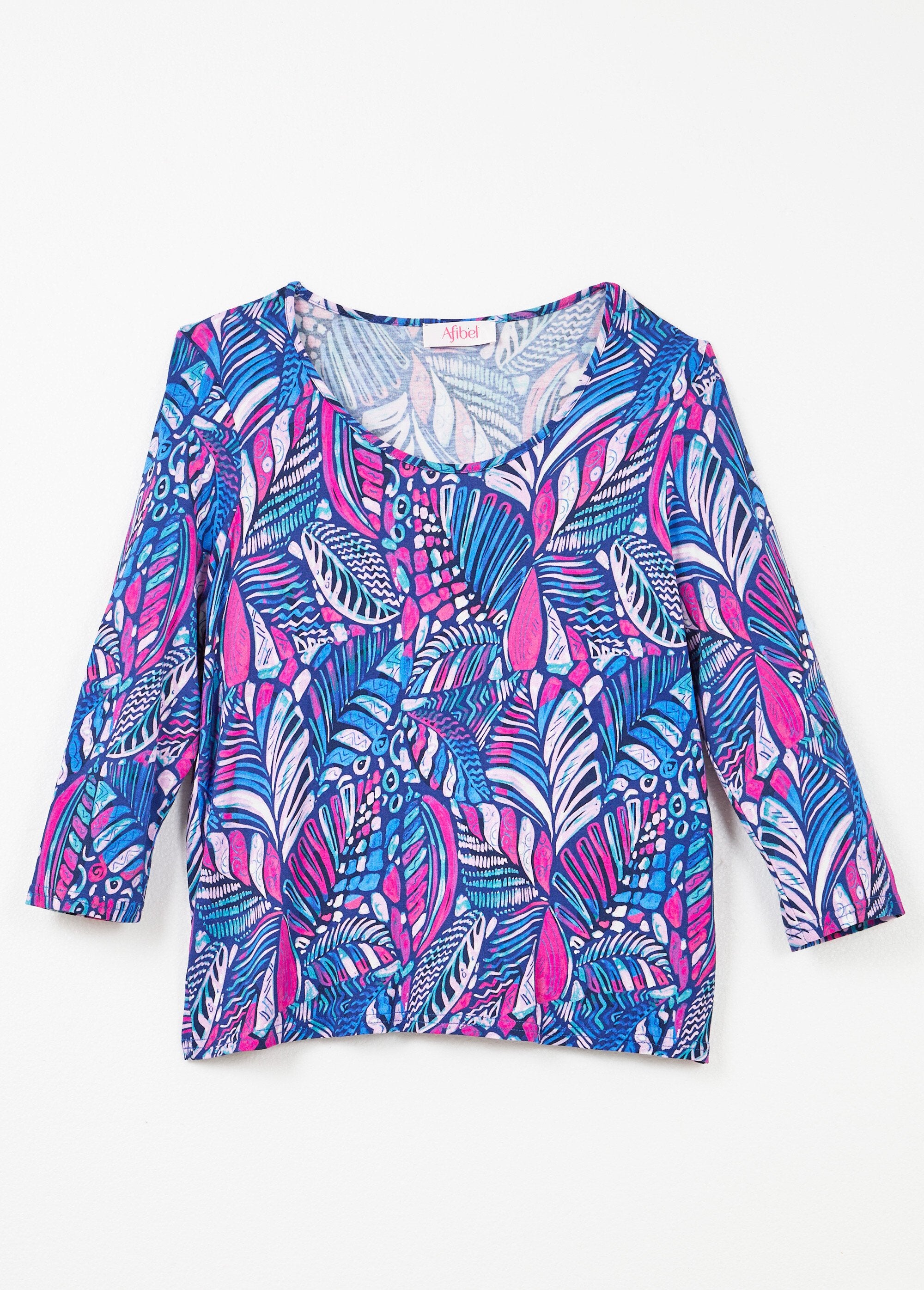 Patchwork_print_round_neck_T-shirt_Blue_and_pink_AP1_slim