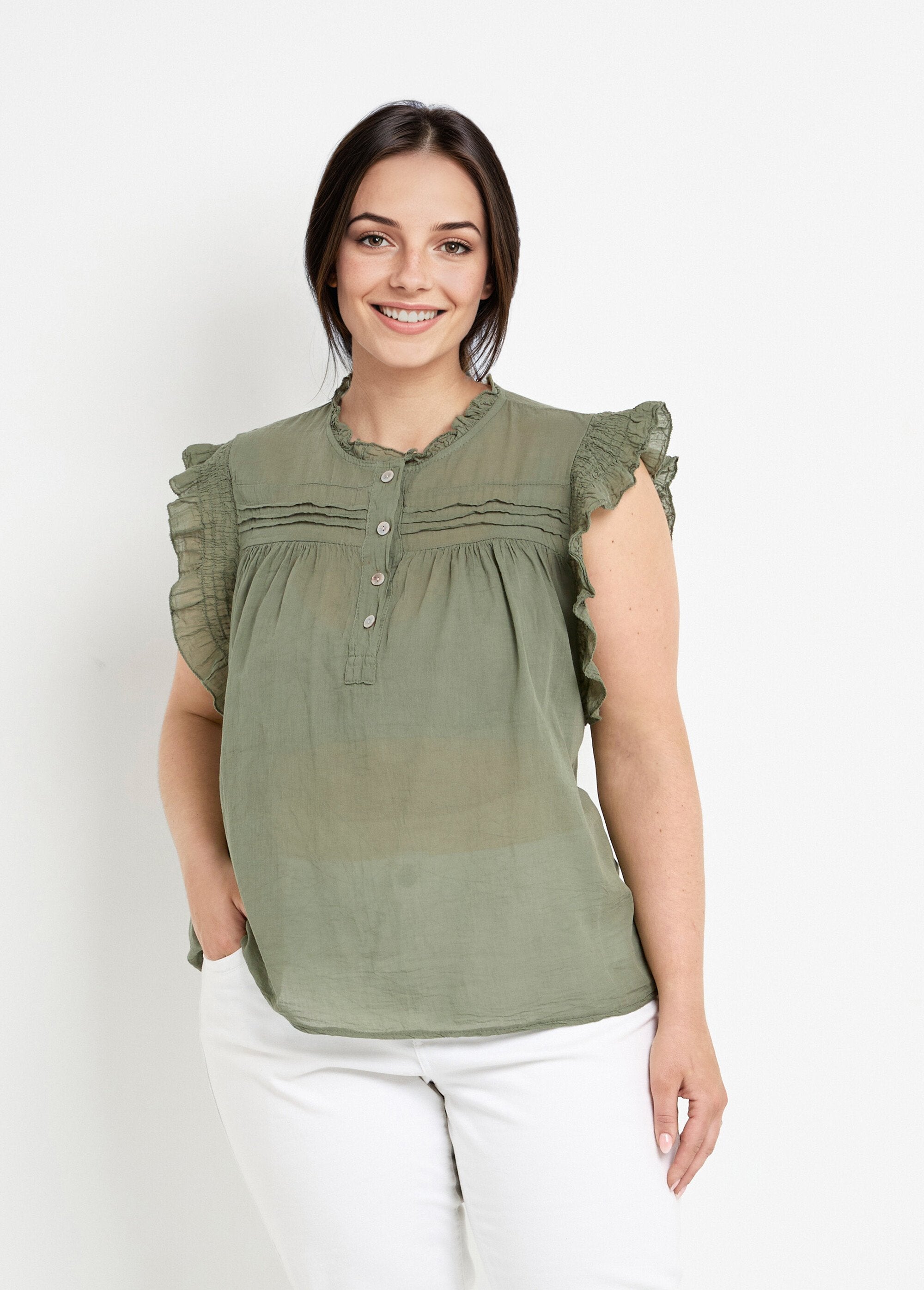 Sleeveless_cotton_voile_blouse_Khaki_FA1_curvy