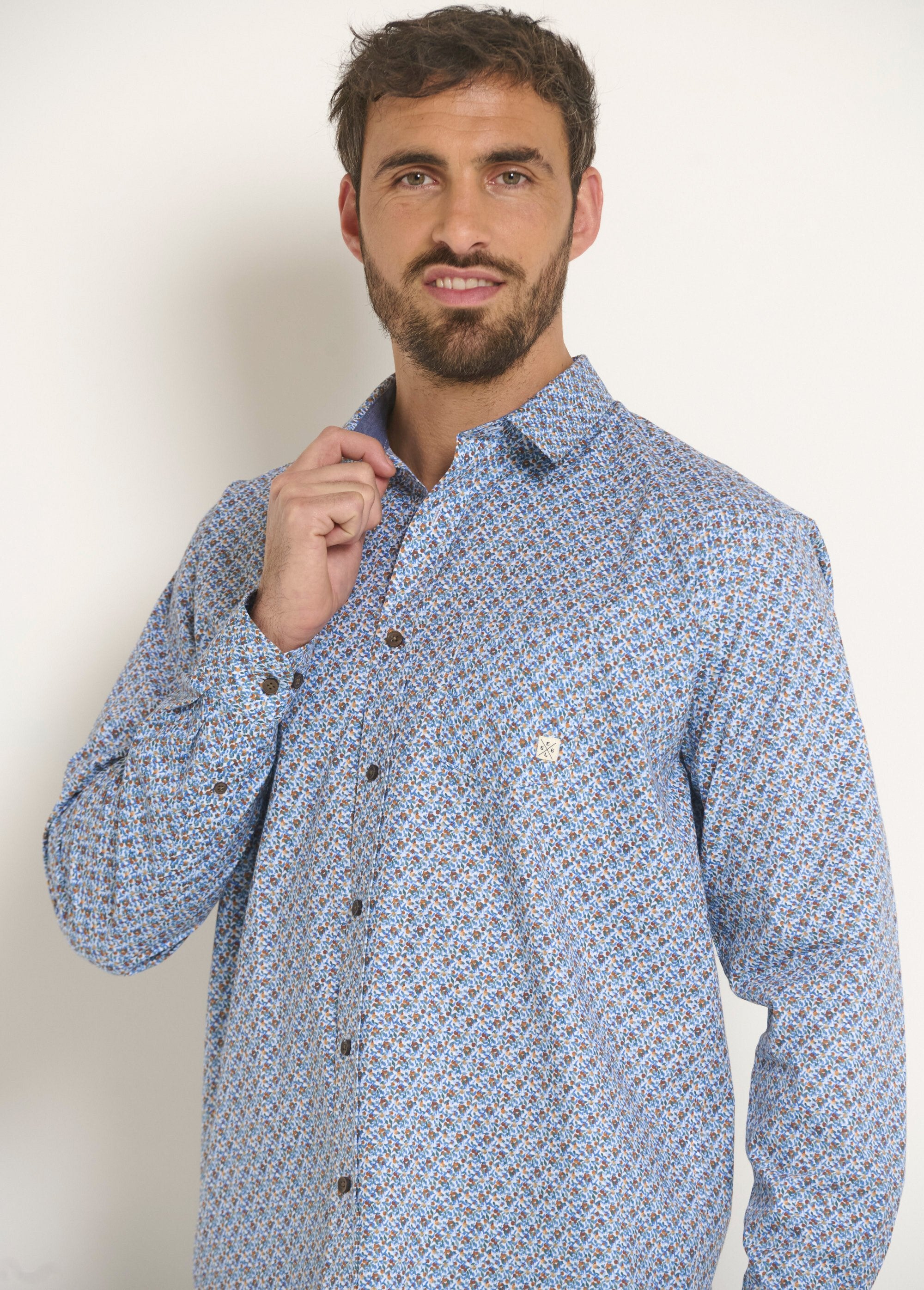 Long_sleeve_micro_pattern_cotton_shirt_Blue_DE2_slim