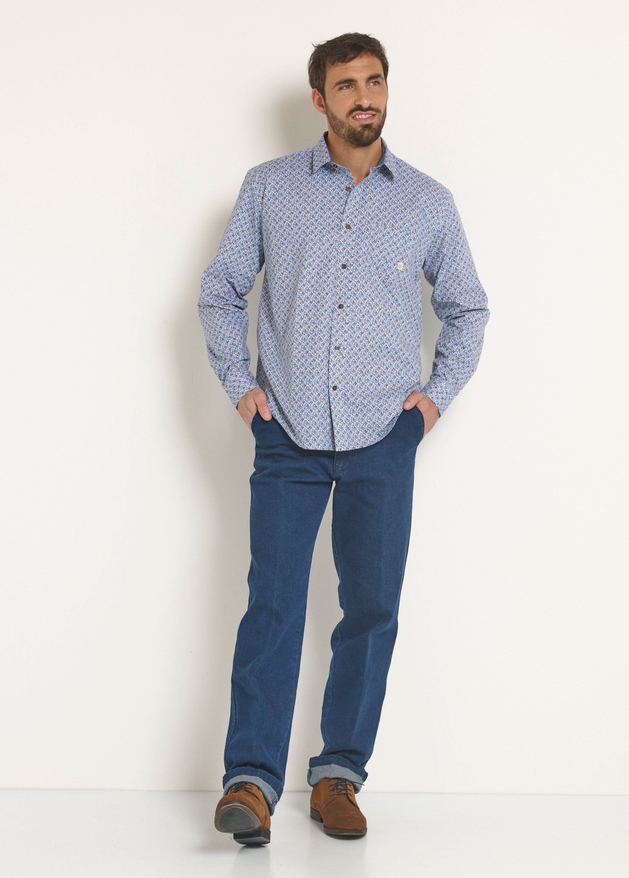 Long_sleeve_micro_pattern_cotton_shirt_Blue_SF1_slim