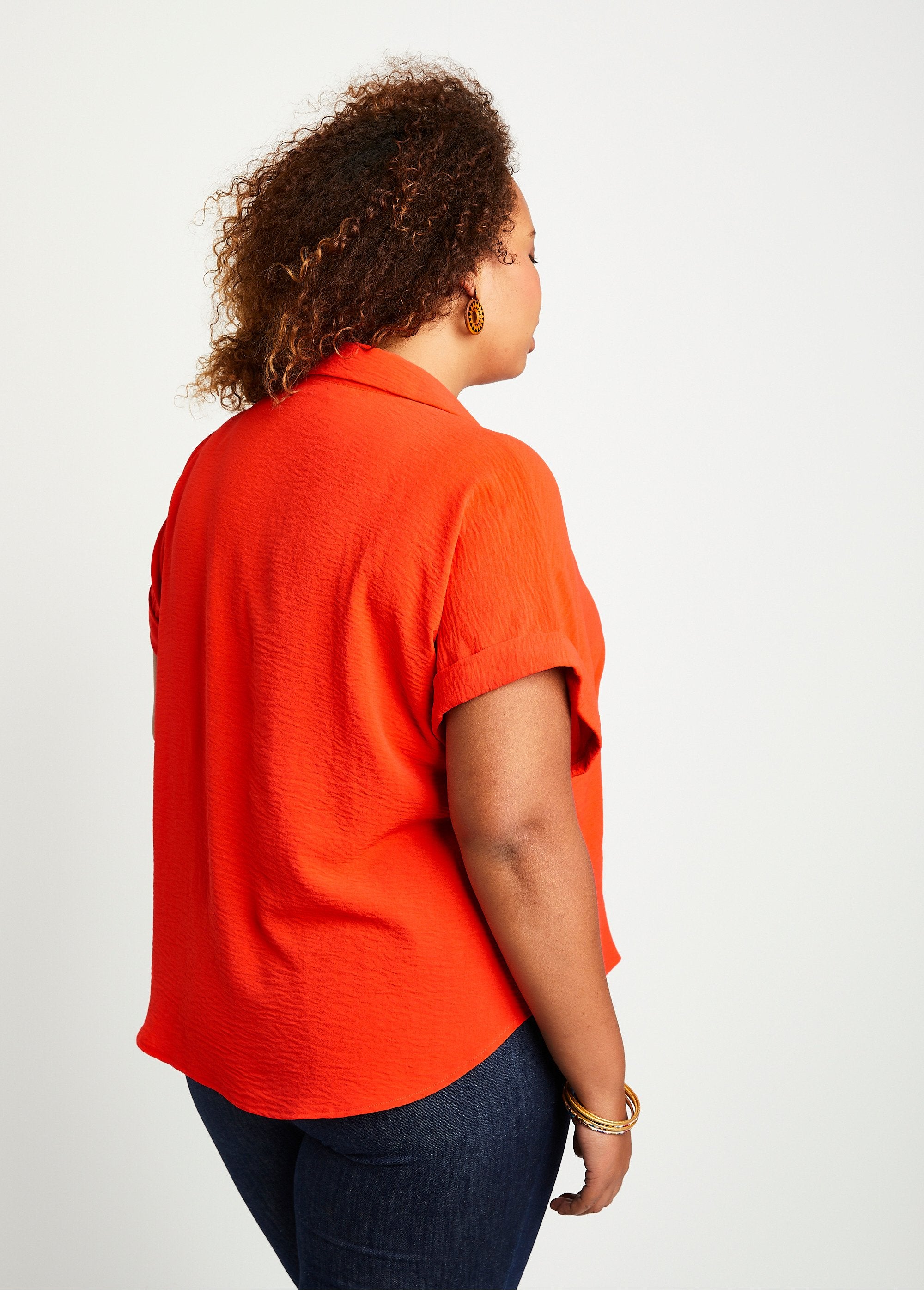 Plain_short-sleeved_blouse_Orange_DO1_curvy