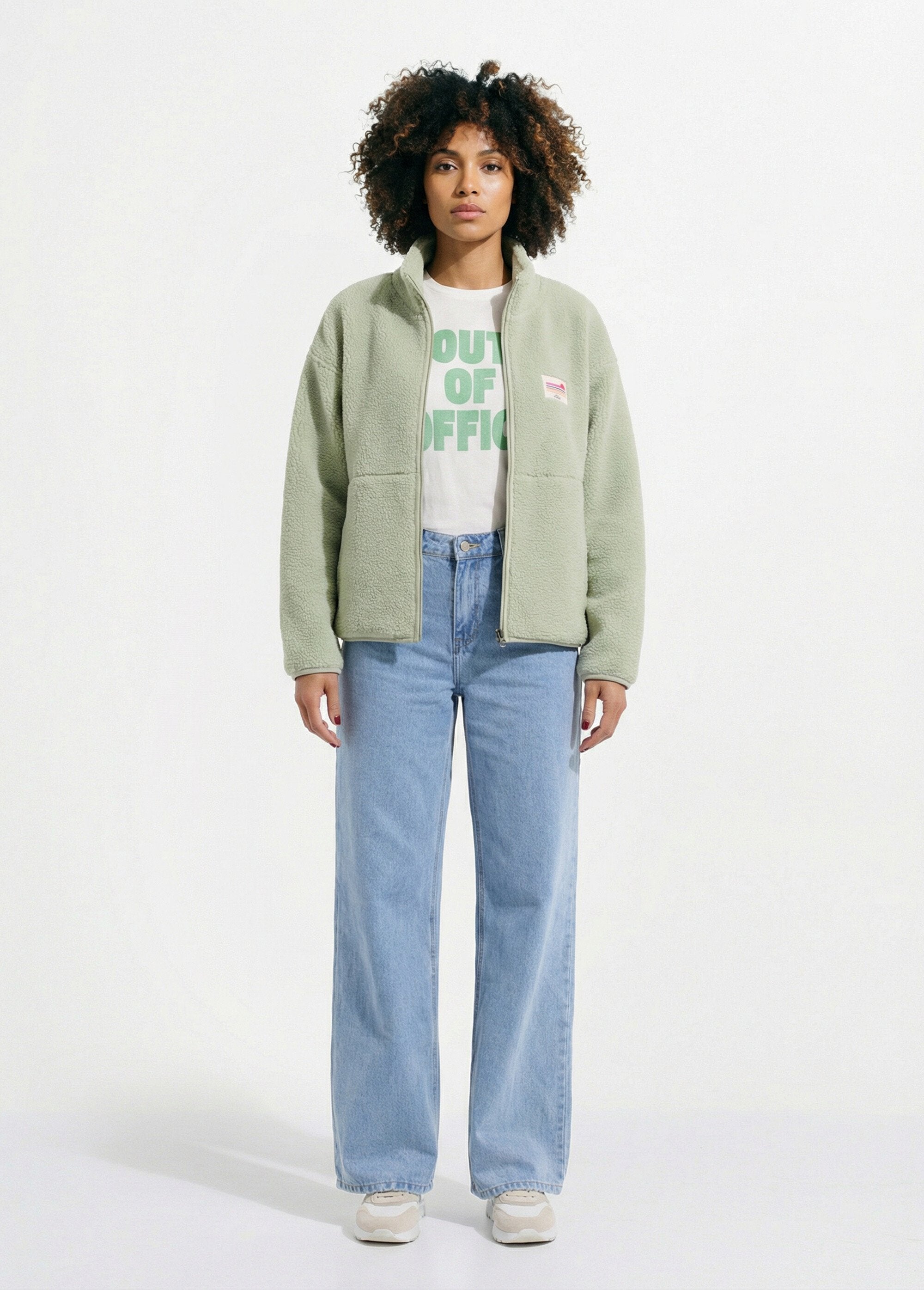 Warm_fleece_zip-up_vest,_high_collar_Vert_amande_SF1_slim