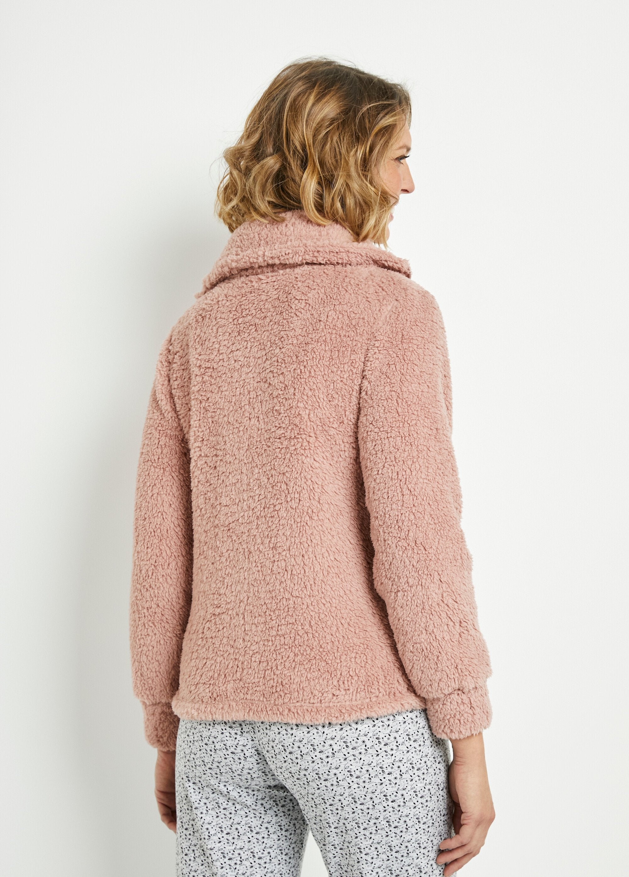 Pull_zippé_confort_polaire_chaud_pastel_Rose_DO1_slim