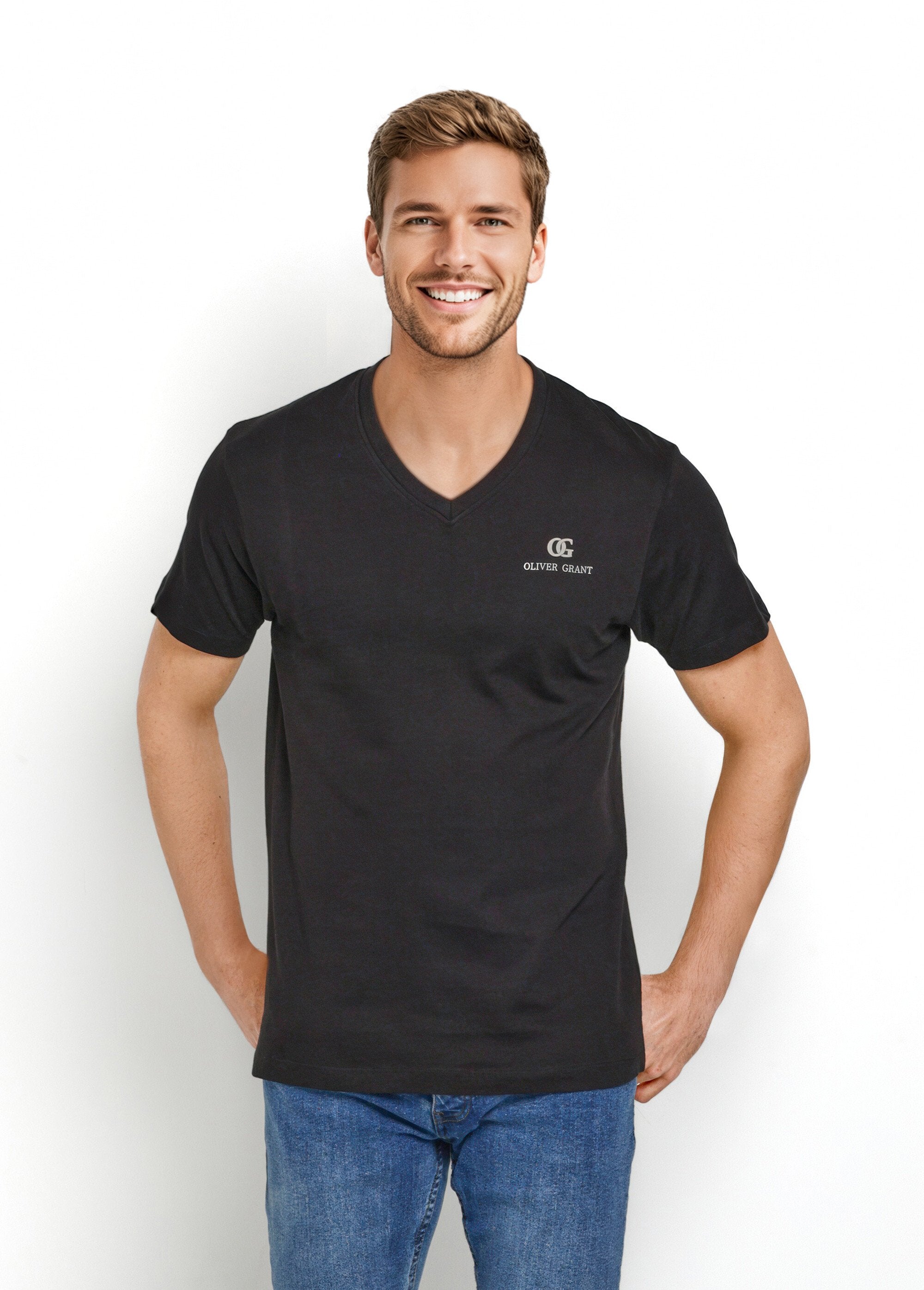 Matching_V-neck_short-sleeved_T-shirts_Black_matching_FA1_slim