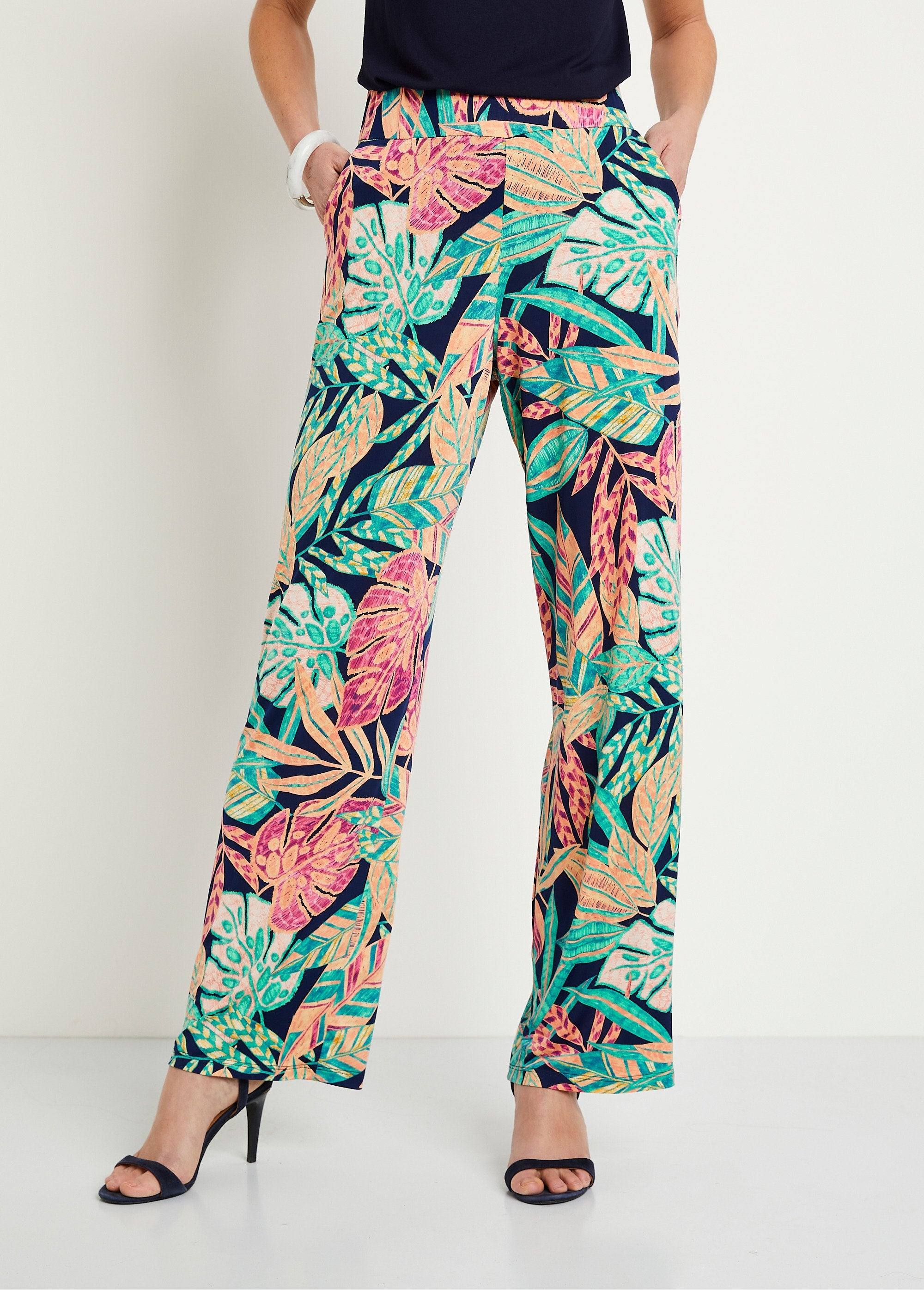 Wide_foliage_elasticated_belt_pants_Green_and_pink_FA1_slim