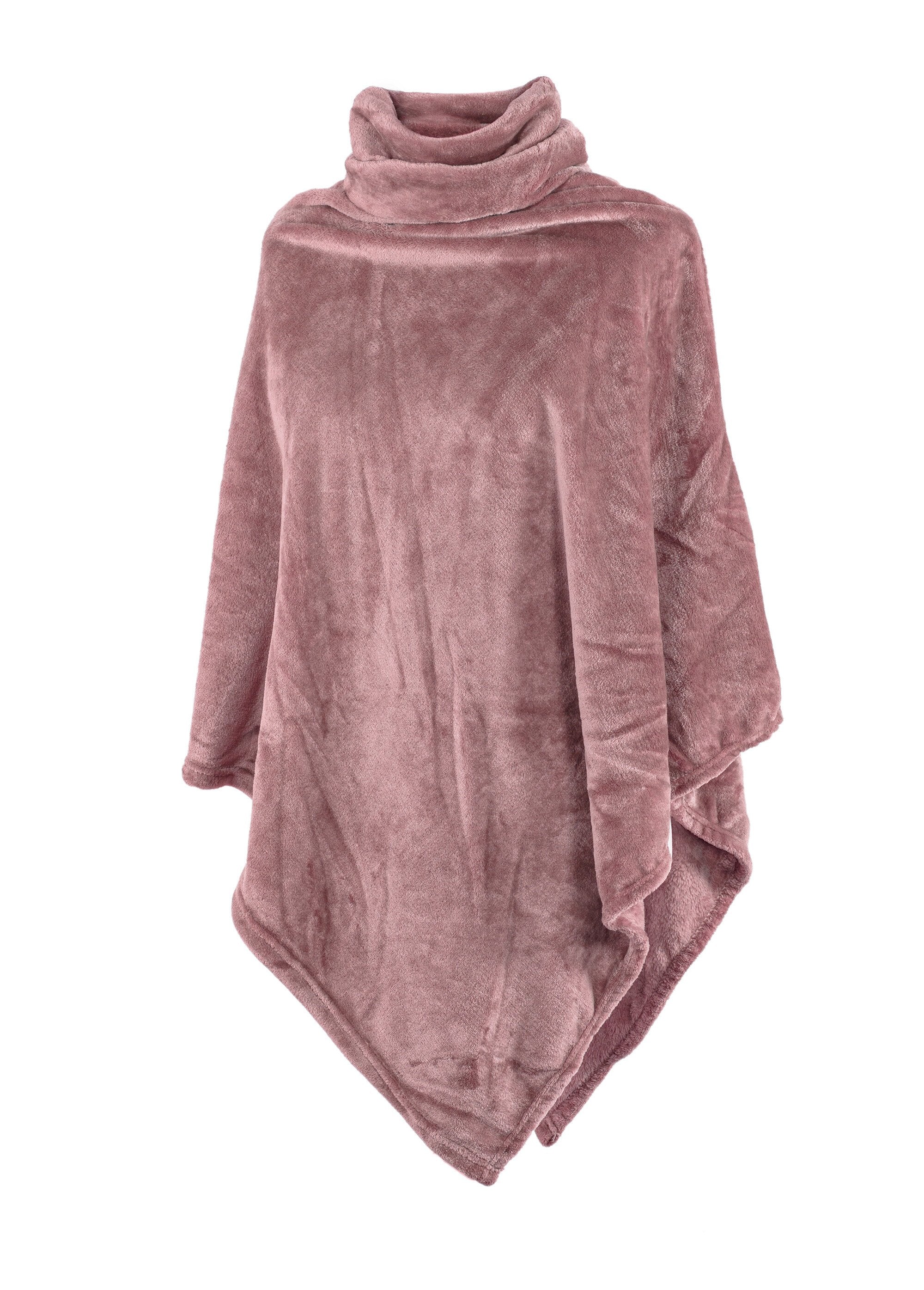 Poncho_maille_polaire_avec_col_montant_Rose_AP1_slim