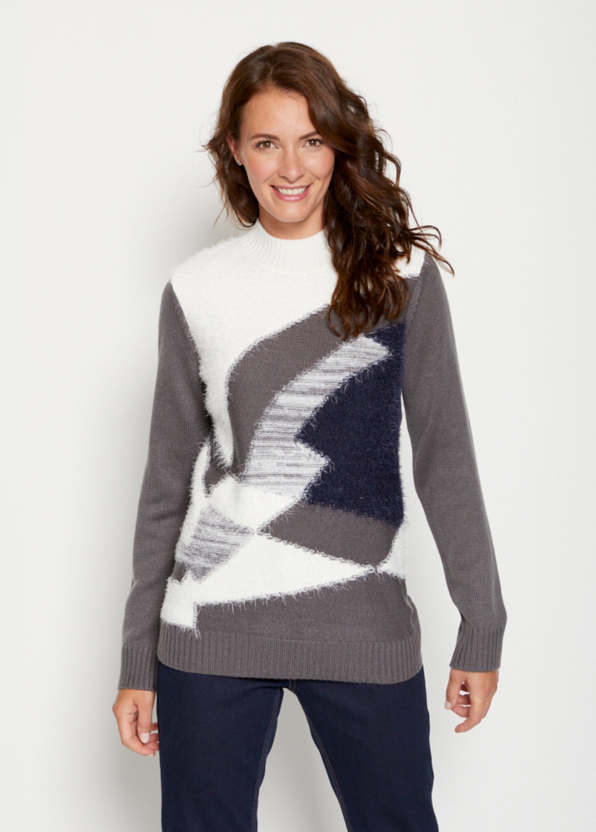 Pull_maille_poilue_manches_longues_Ecru_et_gris_FA1_slim