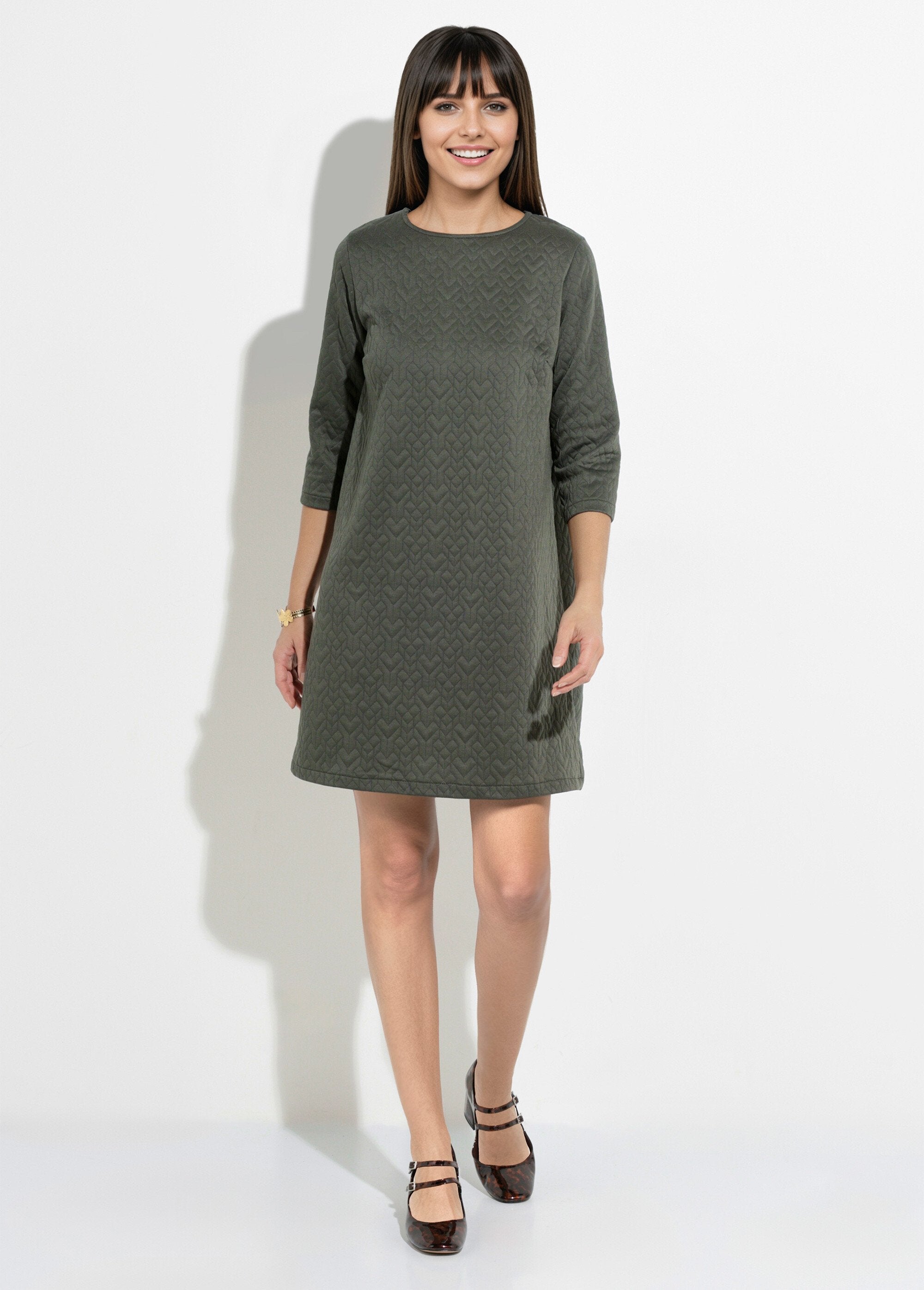 origami_pattern_3/4_sleeve_knit_dress_Khaki_FA1_slim