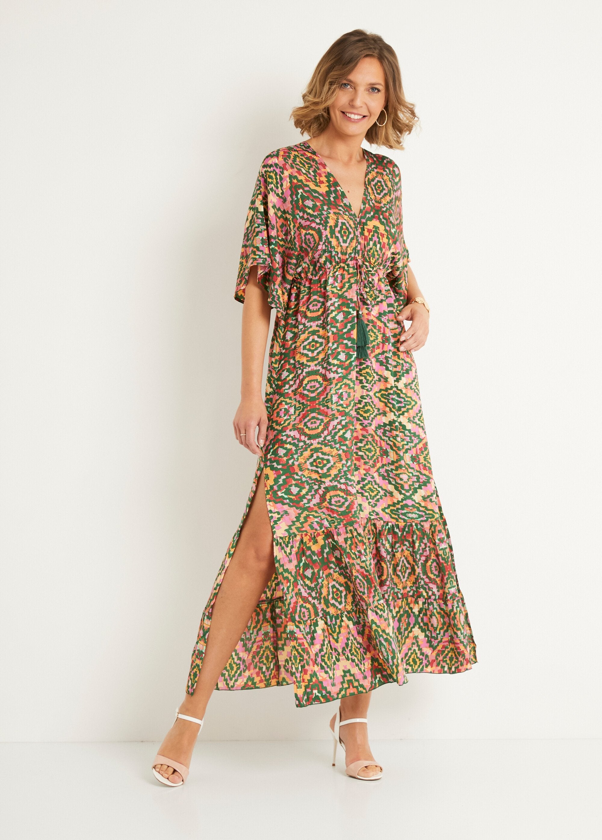 Long_ruffled_dress_with_wide_sleeves_Pink_and_green_FA1_slim