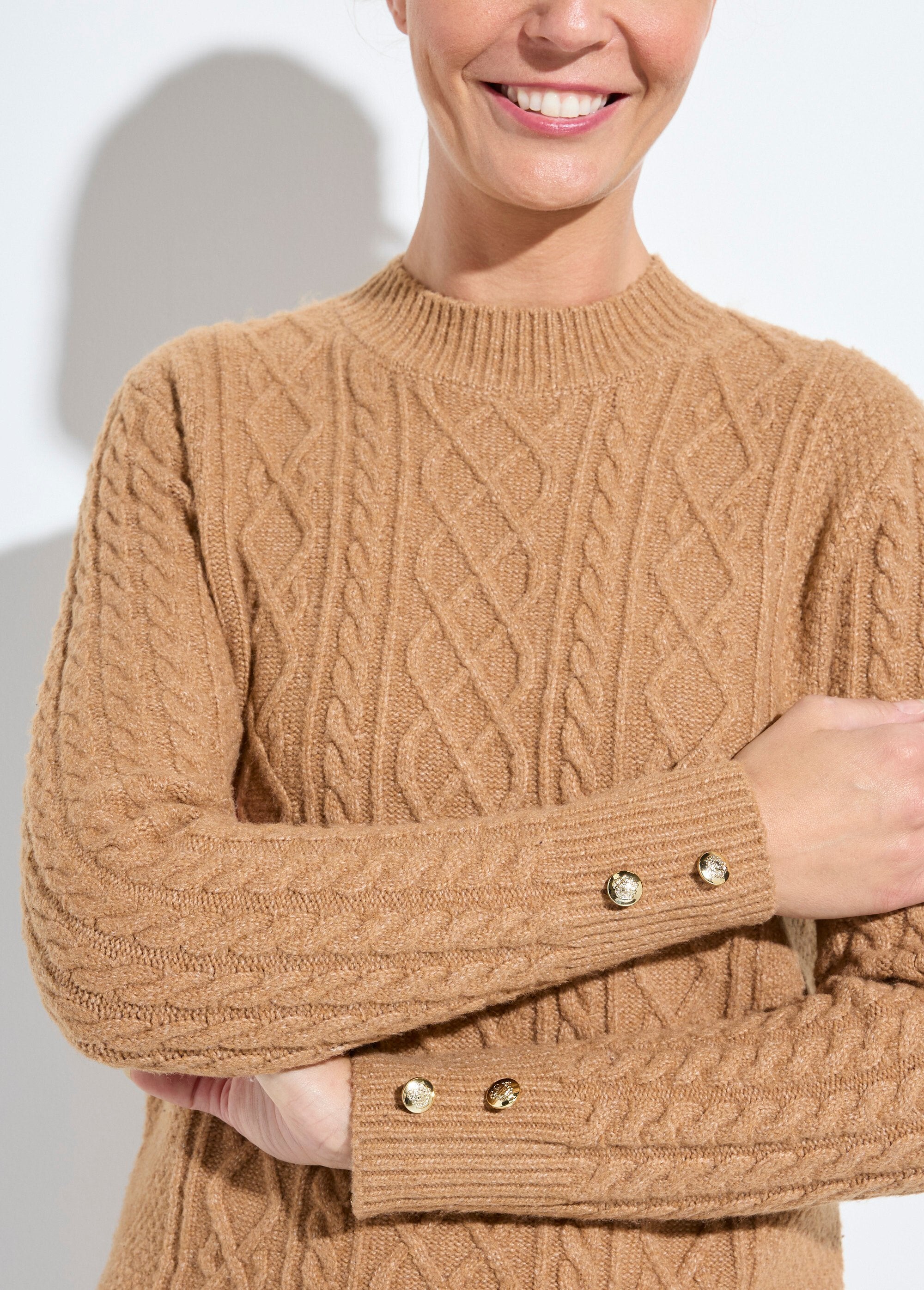 Robe-pull_courte_tricot_uni_col_rond_Camel_DE1_slim
